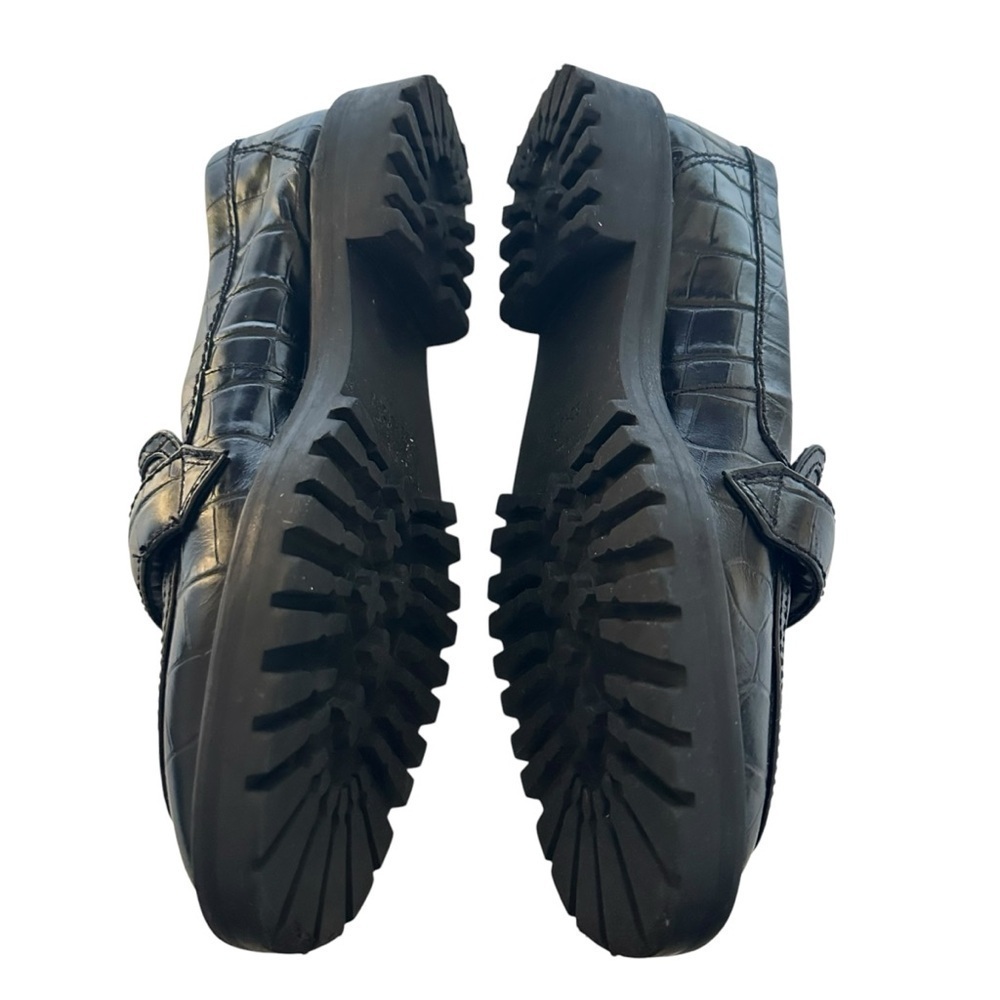 SCHUTZ Black Croc-Embossed Leather Penny Loafers - Picture 5 of 11